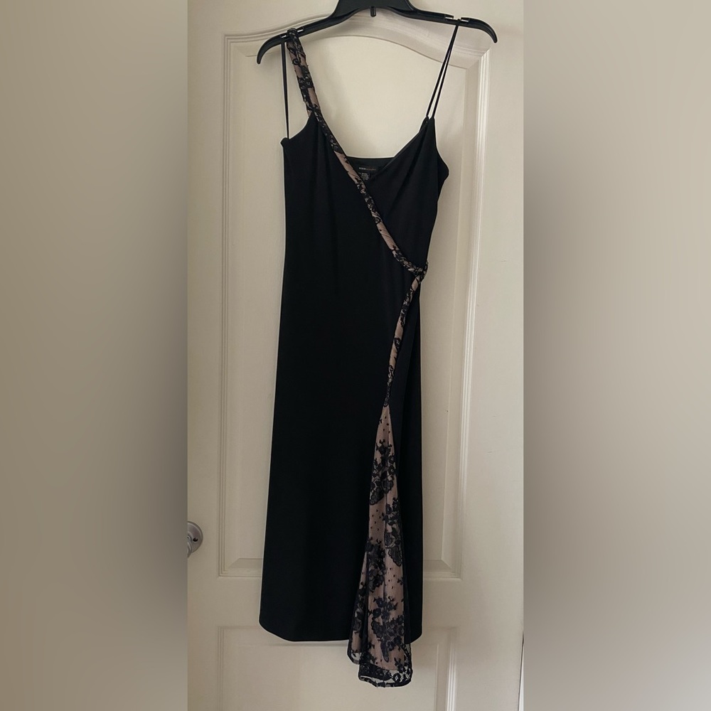 BCBGmaxazria Black Midi Dress with Lace Accent, Size Small